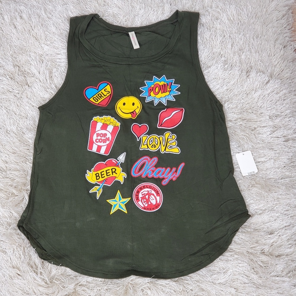 Women's Tank Top Green Emojis Logo Olive Green B